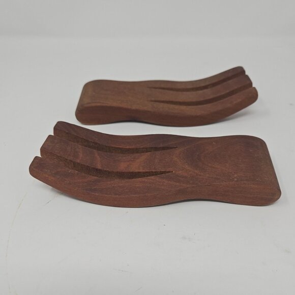 Vintage Handcarved Teak Wood Salad Fork Serving Tongs Danish Modern MCM - Picture 2 of 4